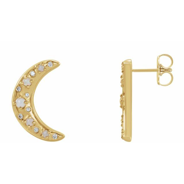 Opal + Diamond Crescent Moon Earrings